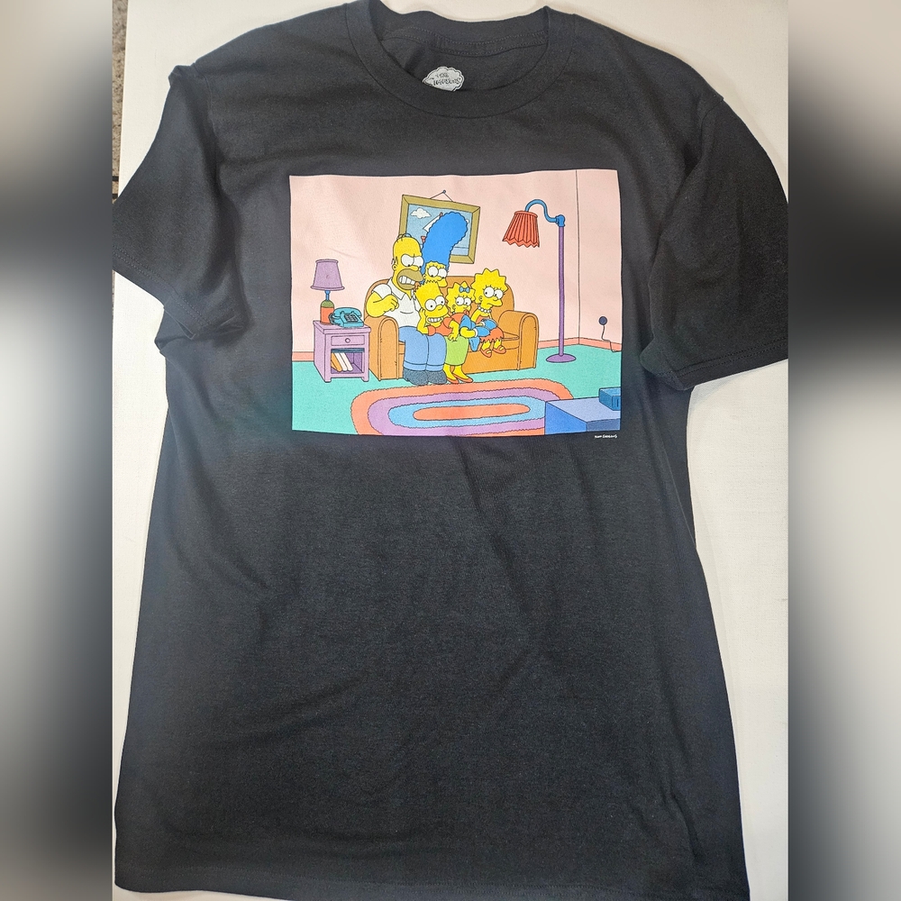 Simpsons Mens T-Shirt Large Black Yellow 90s TV Retro Style Casual Graphic Tee‎